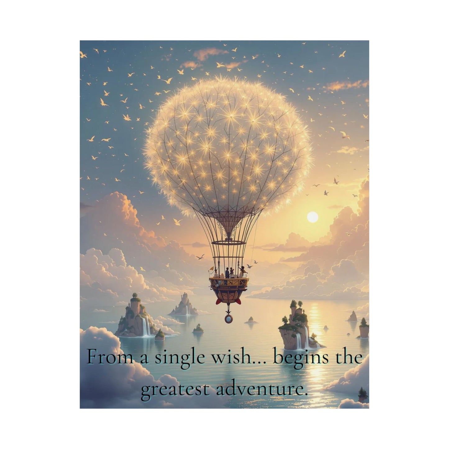 Satin Poster - Dandelion Hot Air Balloon Floating in Sunrise Sky