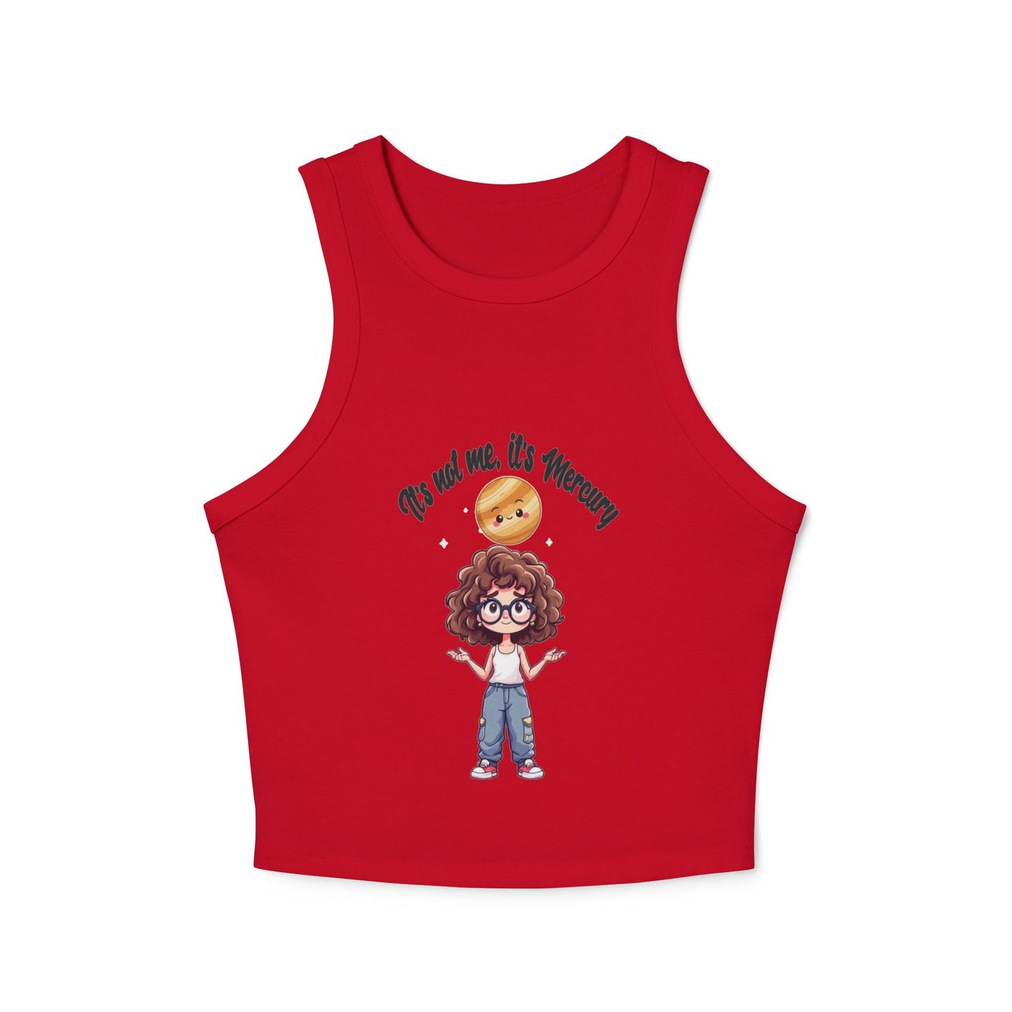 Astro Girl Vibes Tee, Mercury Retrograde Shirt, Kawaii Style Graphic Tee, Women's Racer Tank Top, Cosmic Charm Top, Astrology Fan Shirt