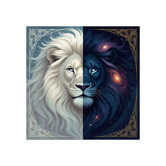 Duality Lion Art Print – Celestial White & Cosmic Black Lion Wall Décor
