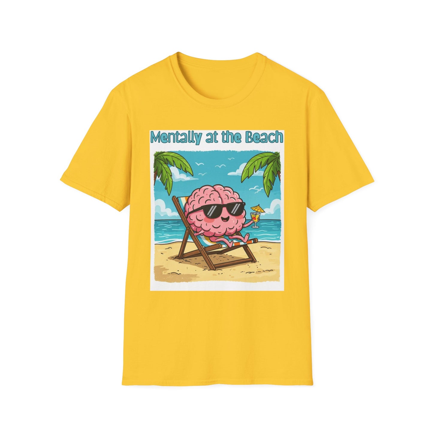 Vacay Brain Unisex Softstyle T-Shirt, Tropical Daydream Tee, Out of Office Shirt, Beach Bum Top, Funny Relaxation Gift