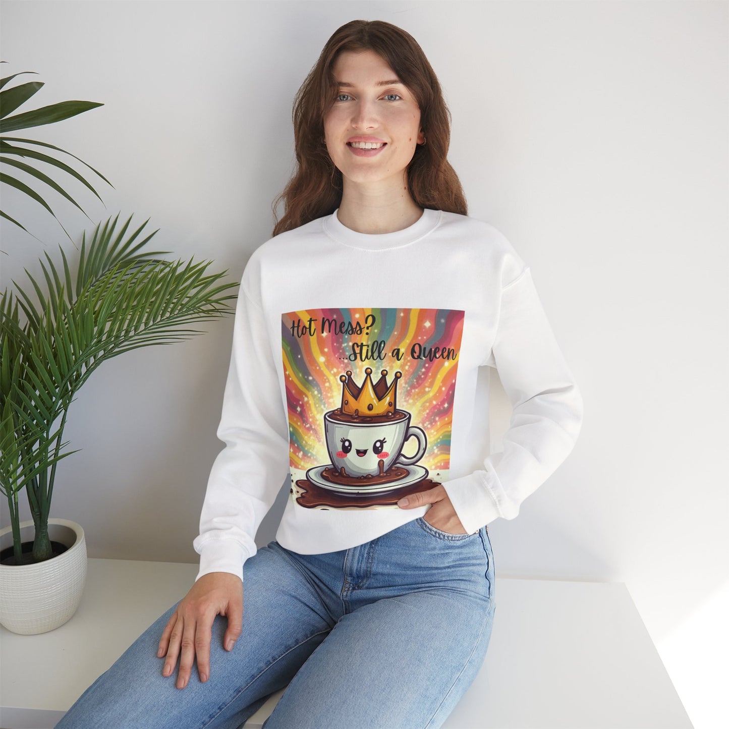 Cute Coffee Queen Sweatshirt, Funny Graphic Crewneck, Gift for Coffee Lovers, Inside Jokes, Casual Style