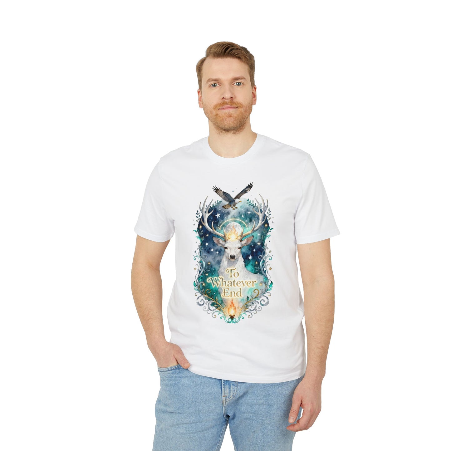 Mystical Stag & Hawk "To Whatever End" Unisex Tee | Fantasy-Inspired Shirt for Book Lovers - TOG fans