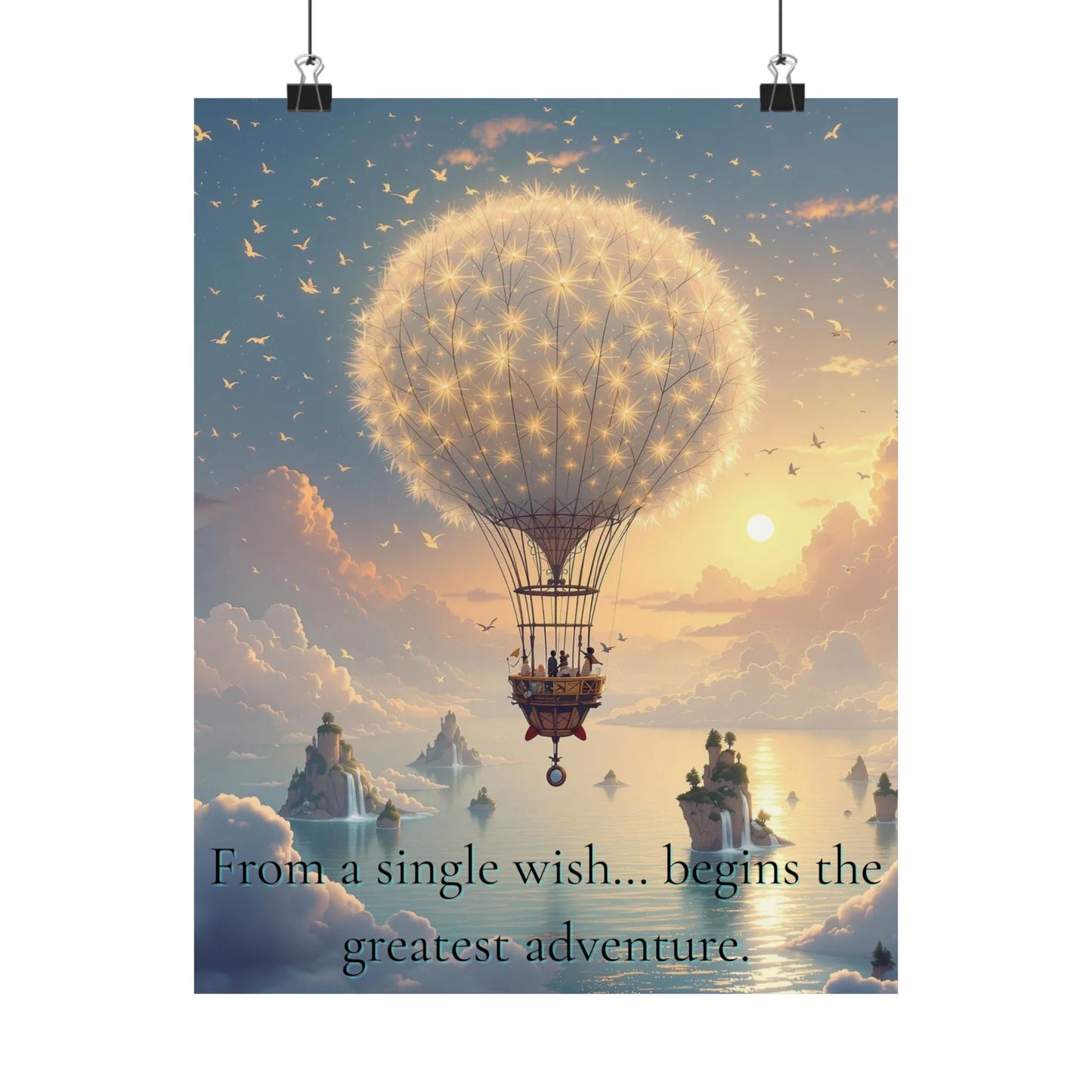 Satin Poster - Dandelion Hot Air Balloon Floating in Sunrise Sky