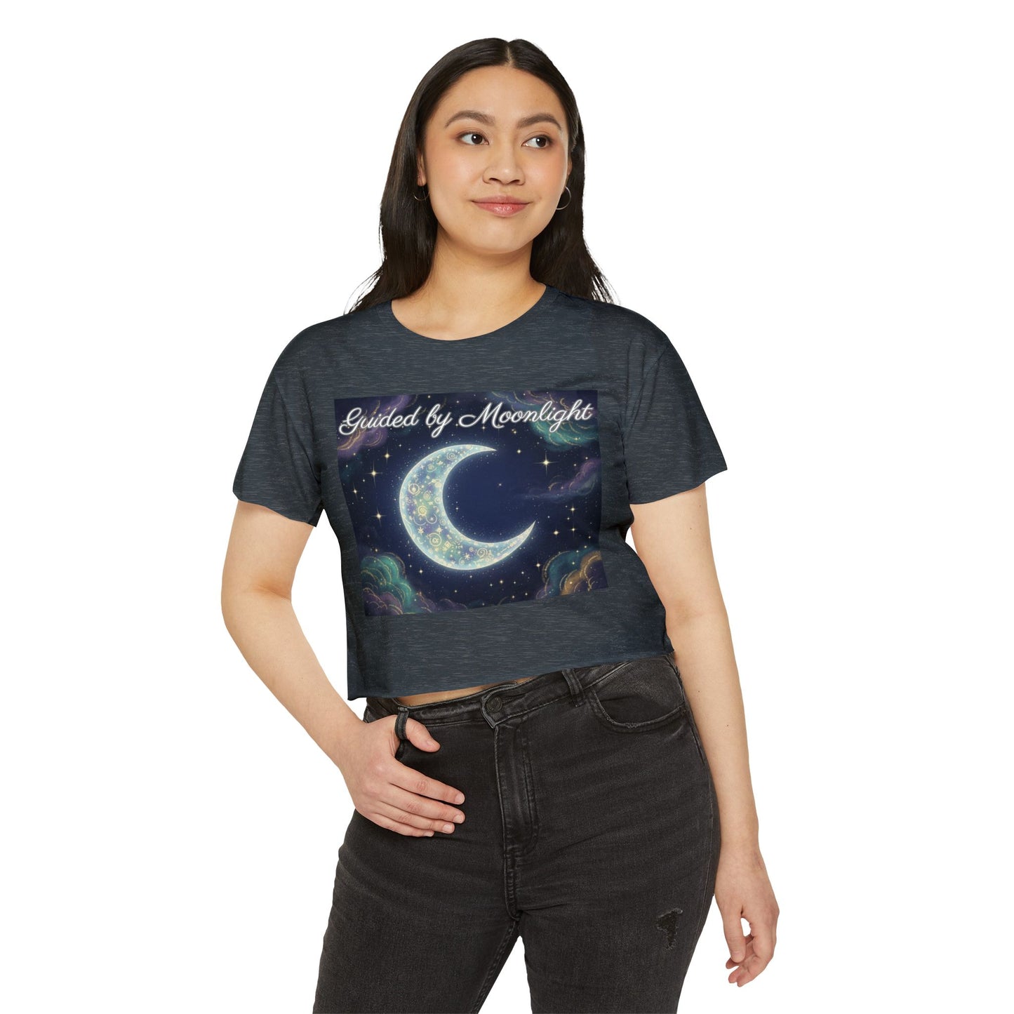 Mystical Moon Phase Shirt, Festival Crop Top, Lunar Crescent Tee, Moon Lover Gift, Intuition Guided Top, Cosmic T-Shirt