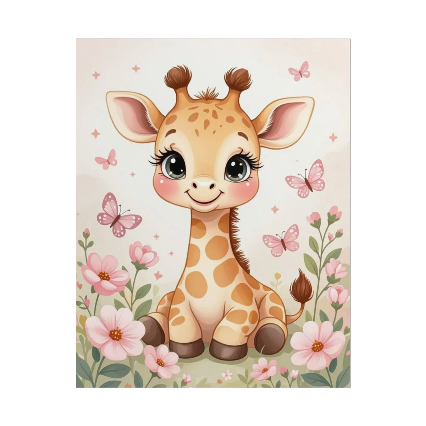 Rolled Posters, Cute Baby Kawaii Giraffe Kids Room Decor - Personalization Optional, Nursery Wall Art, Children's Bedroom Decoration,