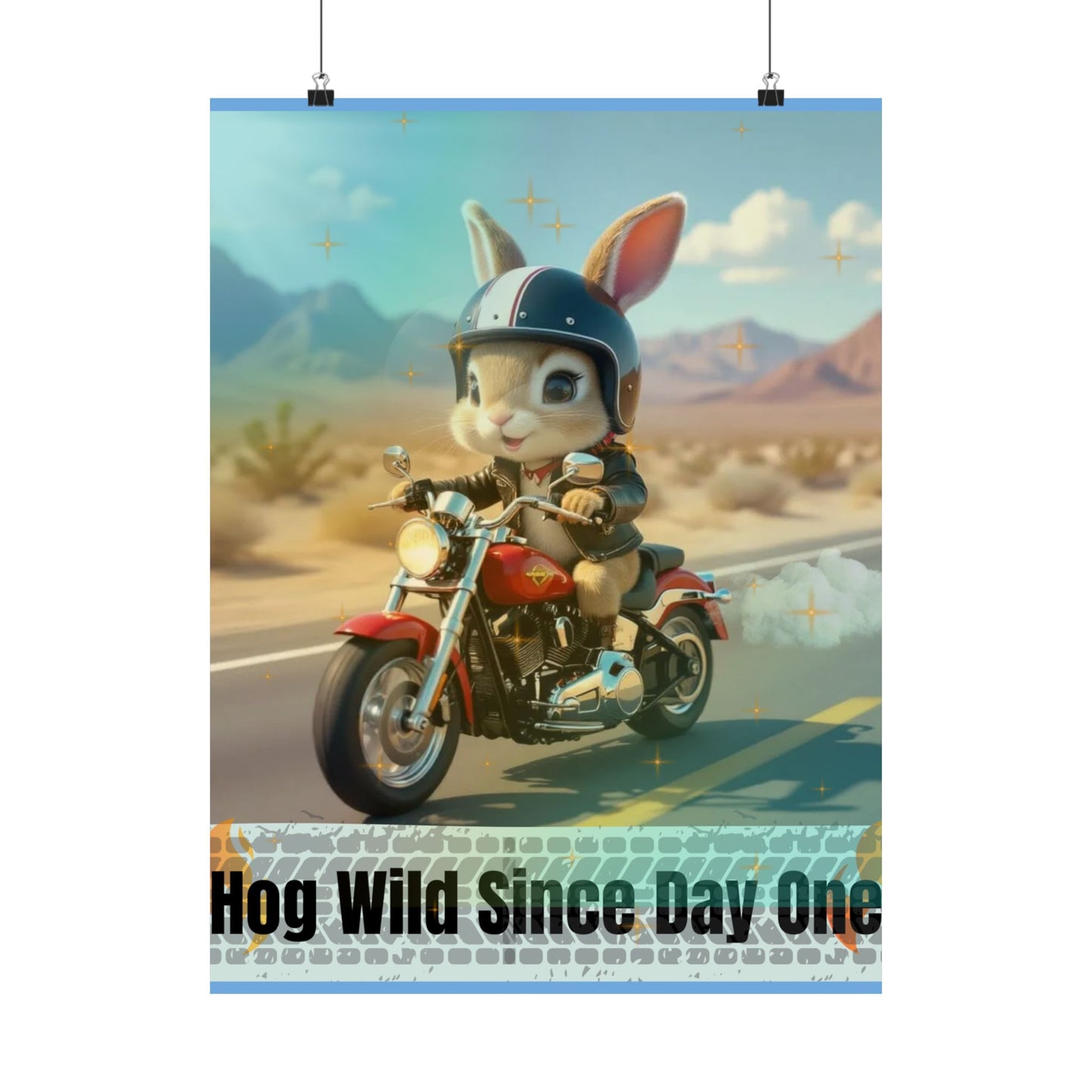 Biker Baby Hog Wild Matte Poster, Nursery Wall Art, Cute Motorcycle Decor, Rebel Kid Room Print, Cool Baby Shower Gift