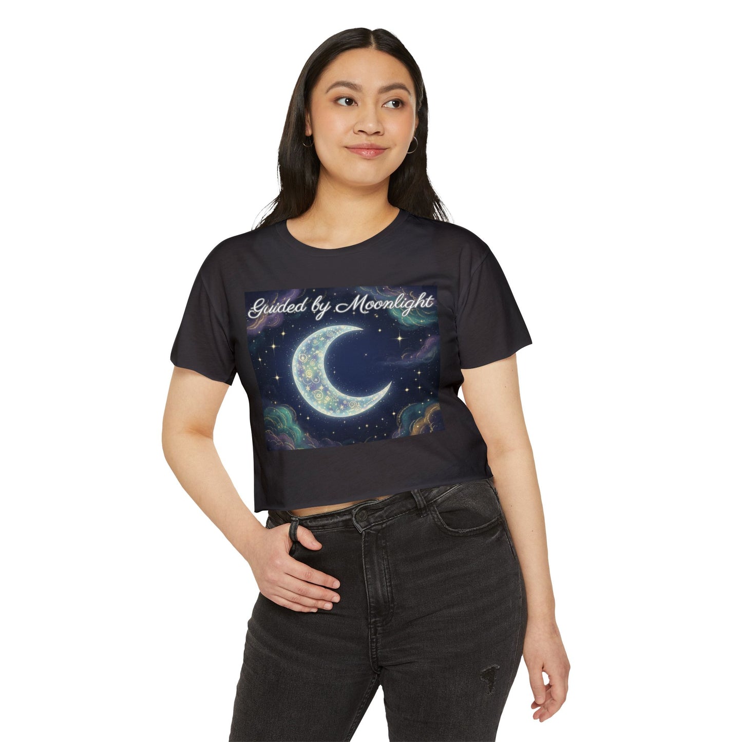 Mystical Moon Phase Shirt, Festival Crop Top, Lunar Crescent Tee, Moon Lover Gift, Intuition Guided Top, Cosmic T-Shirt