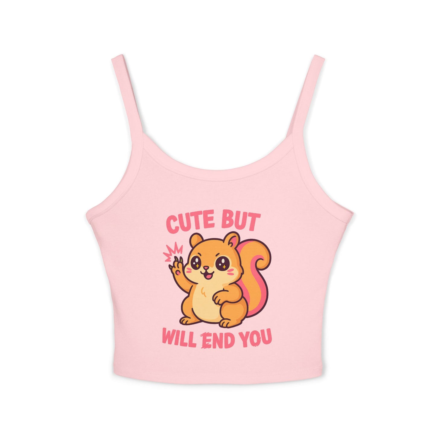 Cute But Will End You – Kawaii Aggressive Squirrel Graphic Tee, Summer Fashion T-shirt, Gift for Her, Casual Wear, Trendy Spaghetti Strap