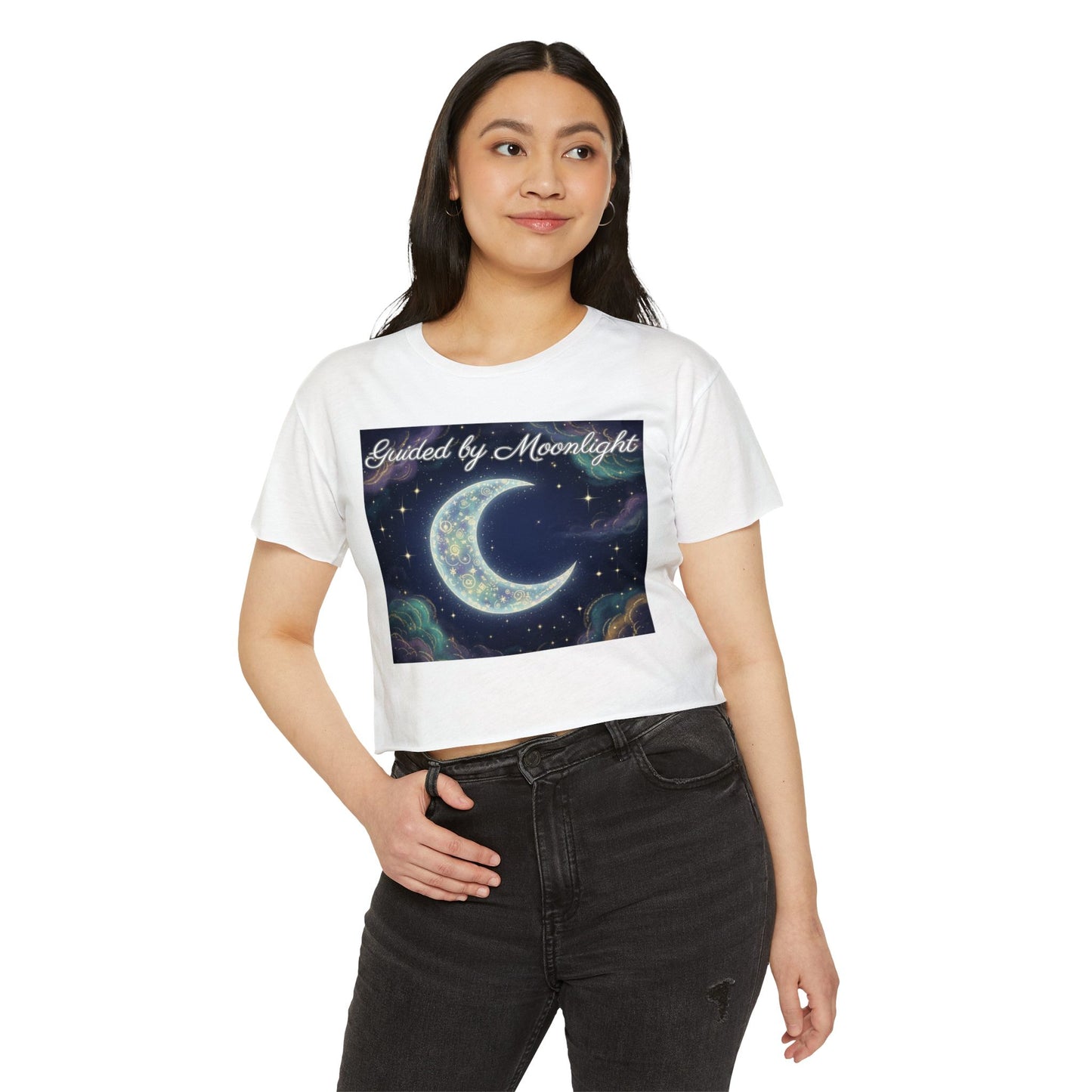 Mystical Moon Phase Shirt, Festival Crop Top, Lunar Crescent Tee, Moon Lover Gift, Intuition Guided Top, Cosmic T-Shirt