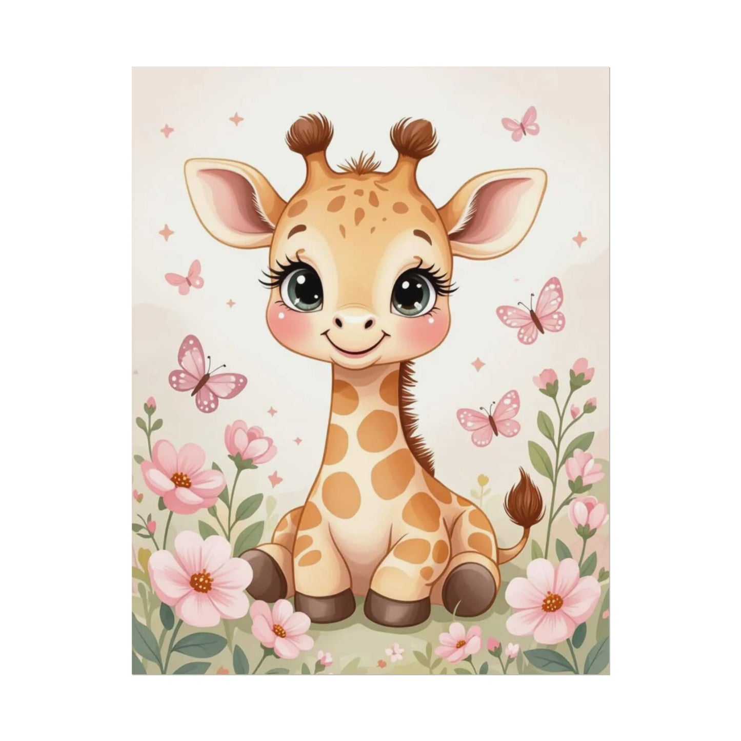 Rolled Posters, Cute Baby Kawaii Giraffe Kids Room Decor - Personalization Optional, Nursery Wall Art, Children's Bedroom Decoration,