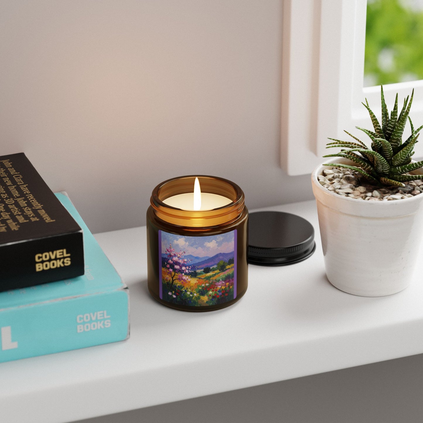Soy Candle - Monet Inspired Purple Hazy Mountains in Amber Jar