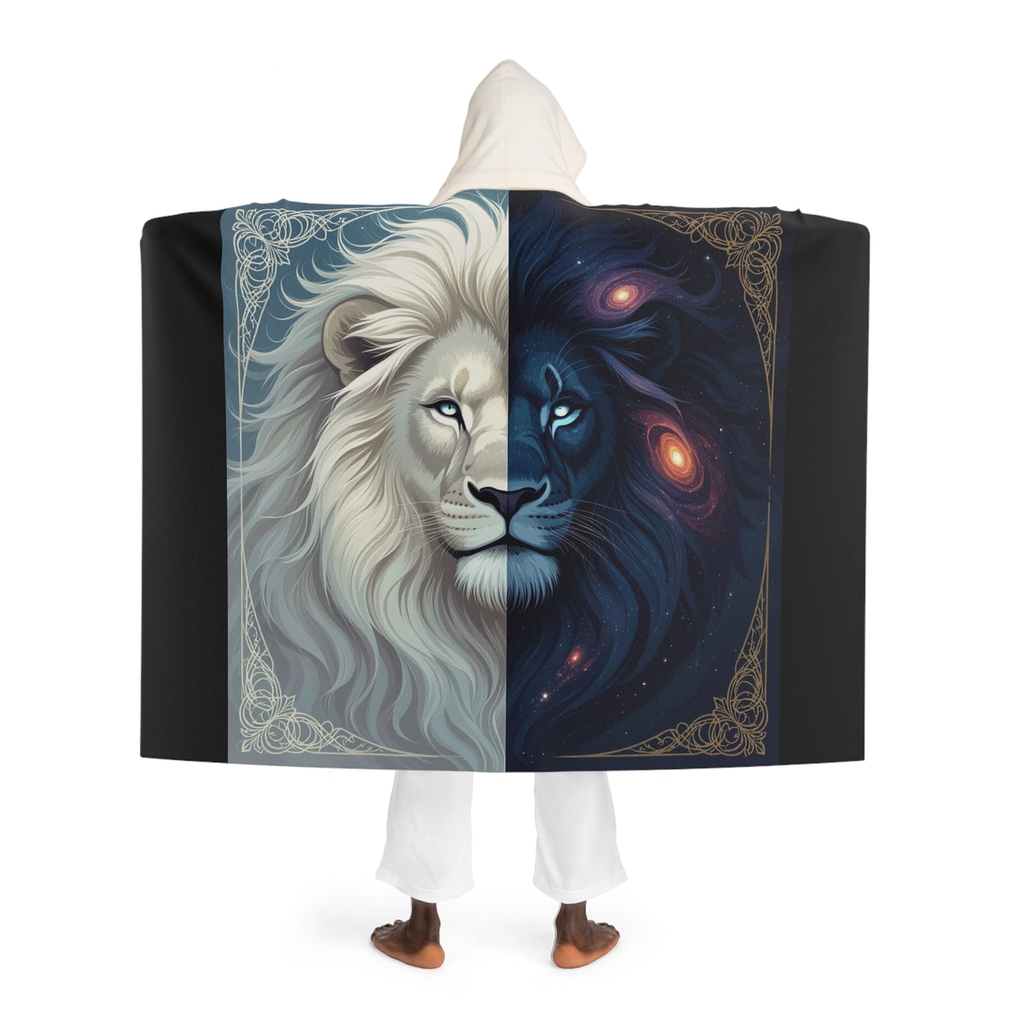 Dual Lion Fleece Blanket | Cosmic Day & Night Lion Design, Mystical Celestial Throw