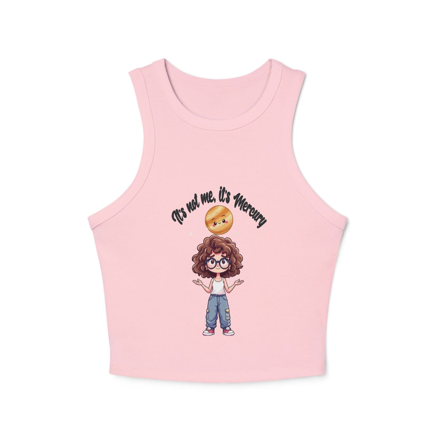 Astro Girl Vibes Tee, Mercury Retrograde Shirt, Kawaii Style Graphic Tee, Women's Racer Tank Top, Cosmic Charm Top, Astrology Fan Shirt