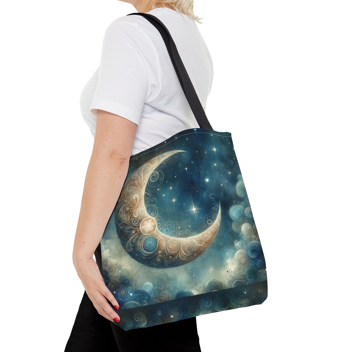 Cosmic Moon Tote Bag, Celestial Shopper Bag, Astrology Gift, Starry Night Tote, Boho Chic Bag, Eco-Friendly Carryall