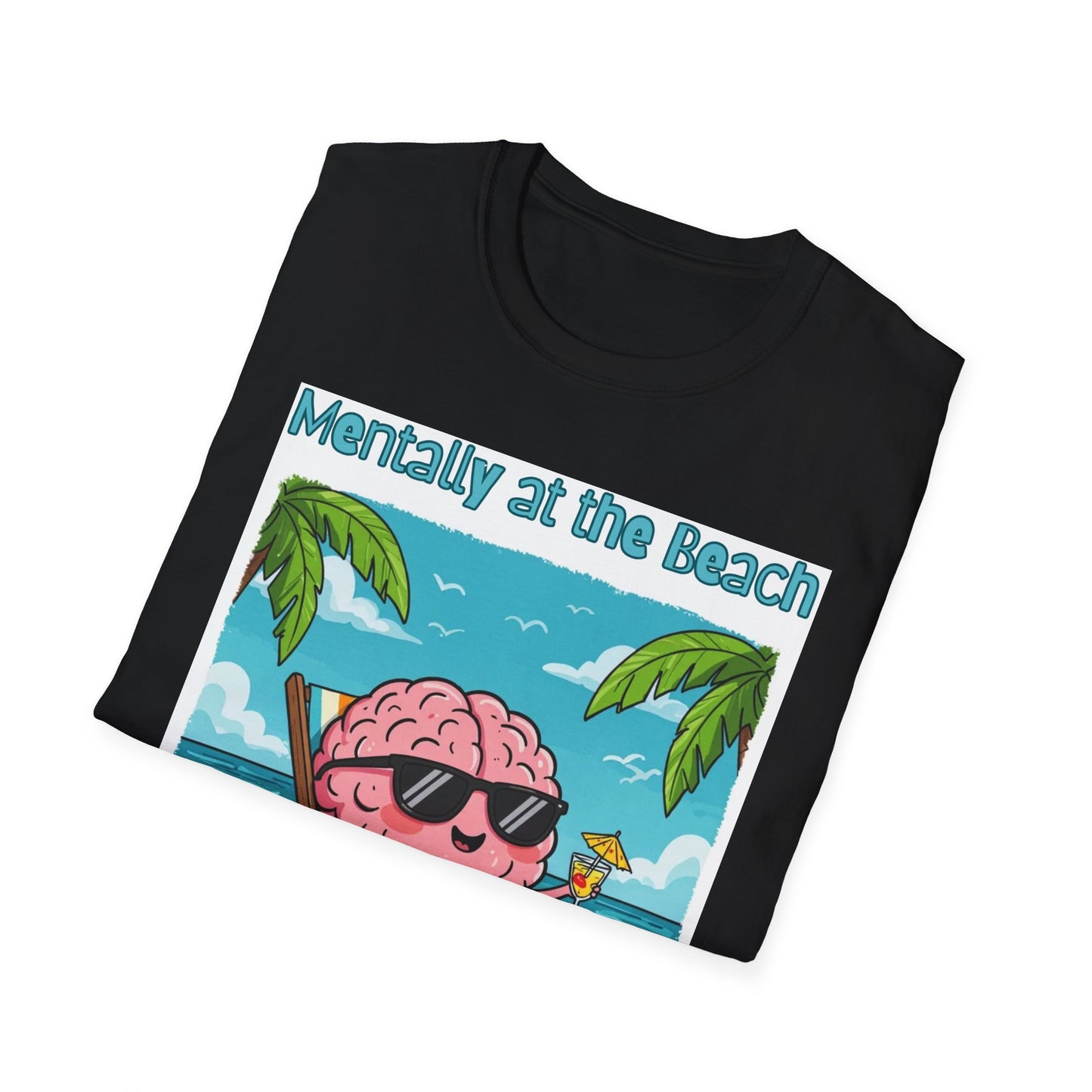 Vacay Brain Unisex Softstyle T-Shirt, Tropical Daydream Tee, Out of Office Shirt, Beach Bum Top, Funny Relaxation Gift