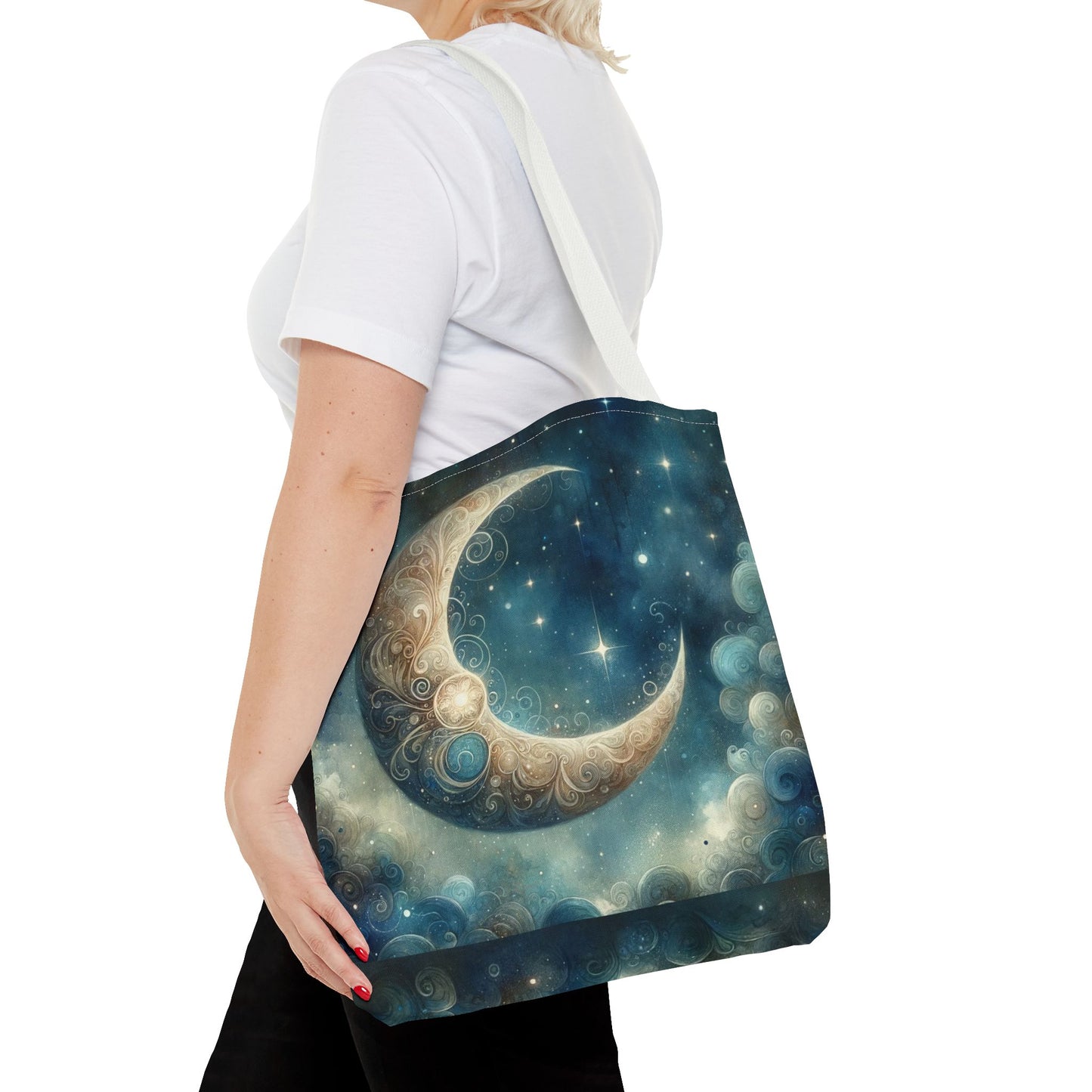 Cosmic Moon Tote Bag, Celestial Shopper Bag, Astrology Gift, Starry Night Tote, Boho Chic Bag, Eco-Friendly Carryall