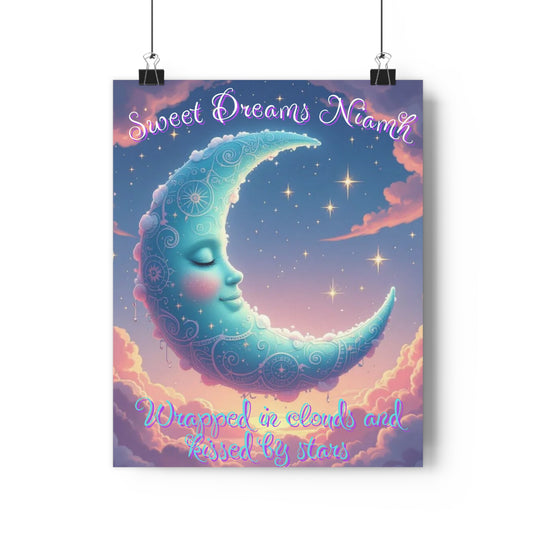 Personalised Giclée Art Print - Sweet Dreams, Niamh - Moon & Stars Nursery Decor