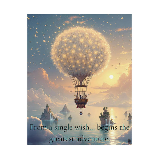 Satin Poster - Dandelion Hot Air Balloon Floating in Sunrise Sky