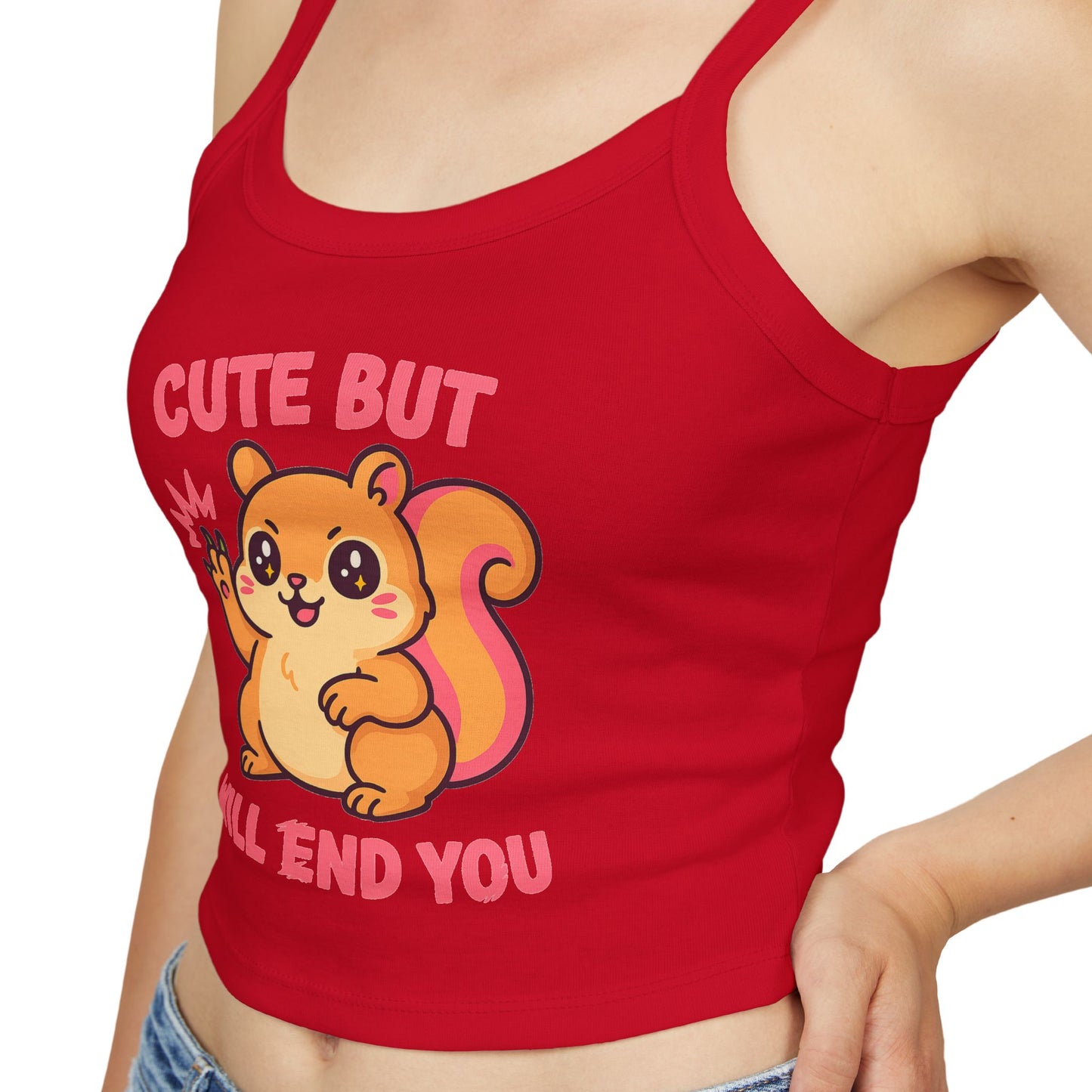 Cute But Will End You – Kawaii Aggressive Squirrel Graphic Tee, Summer Fashion T-shirt, Gift for Her, Casual Wear, Trendy Spaghetti Strap