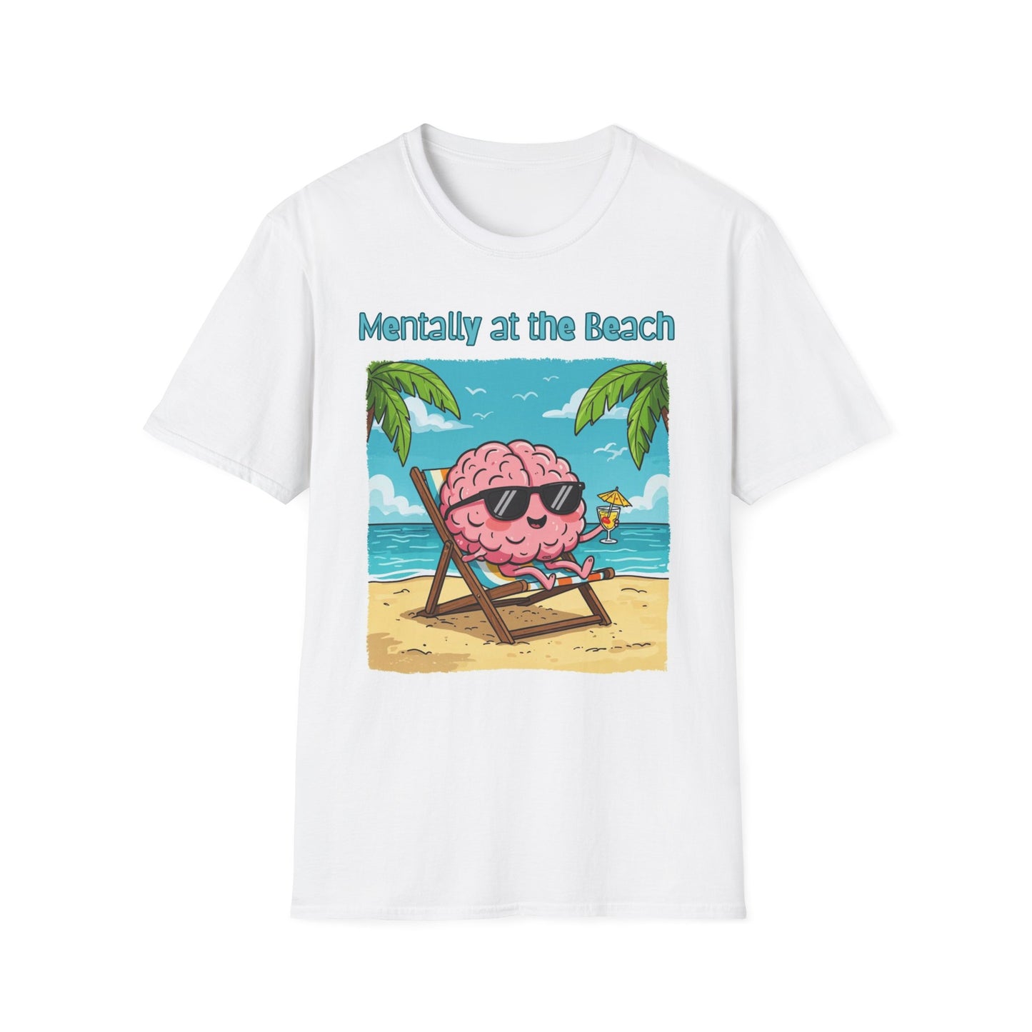 Vacay Brain Unisex Softstyle T-Shirt, Tropical Daydream Tee, Out of Office Shirt, Beach Bum Top, Funny Relaxation Gift