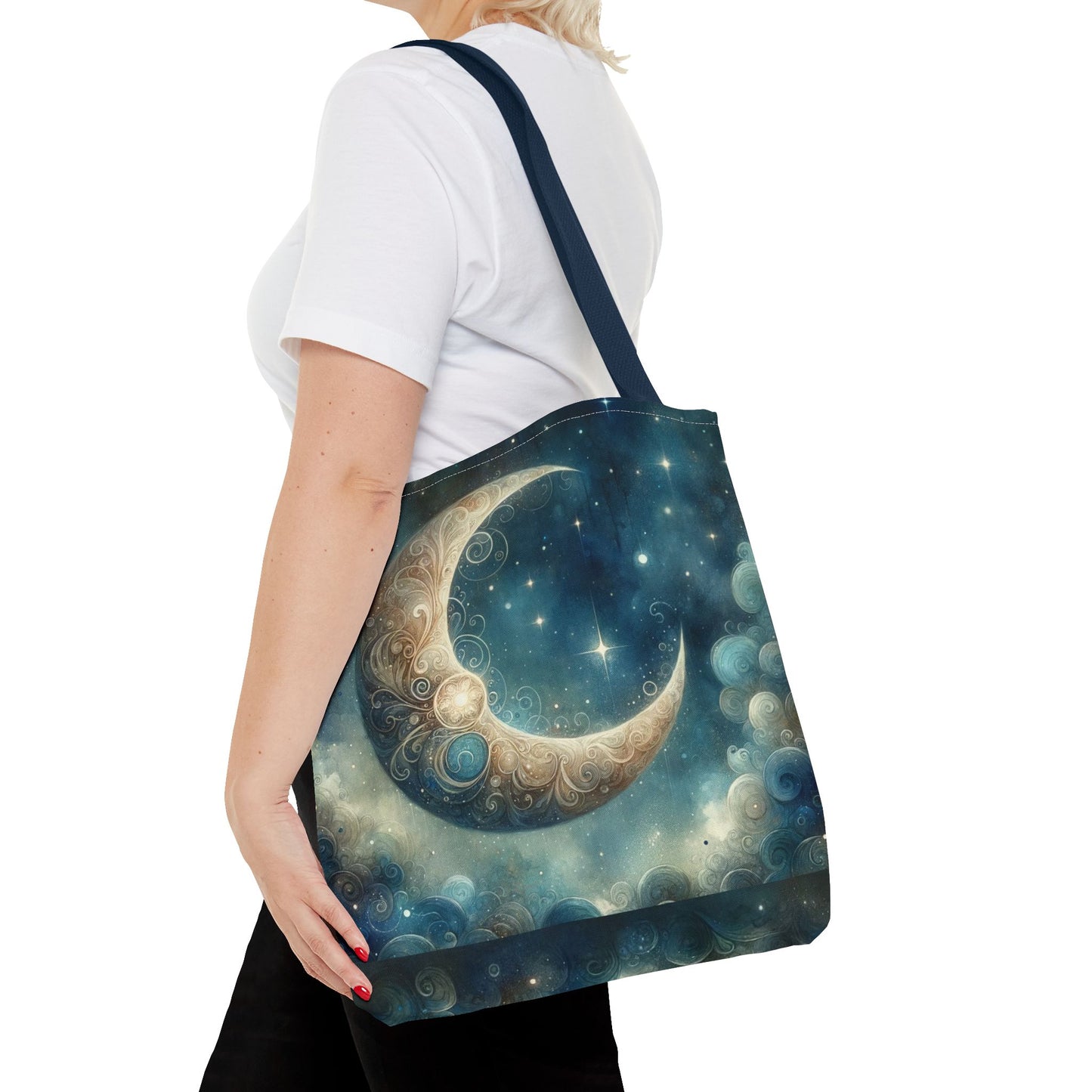 Cosmic Moon Tote Bag, Celestial Shopper Bag, Astrology Gift, Starry Night Tote, Boho Chic Bag, Eco-Friendly Carryall