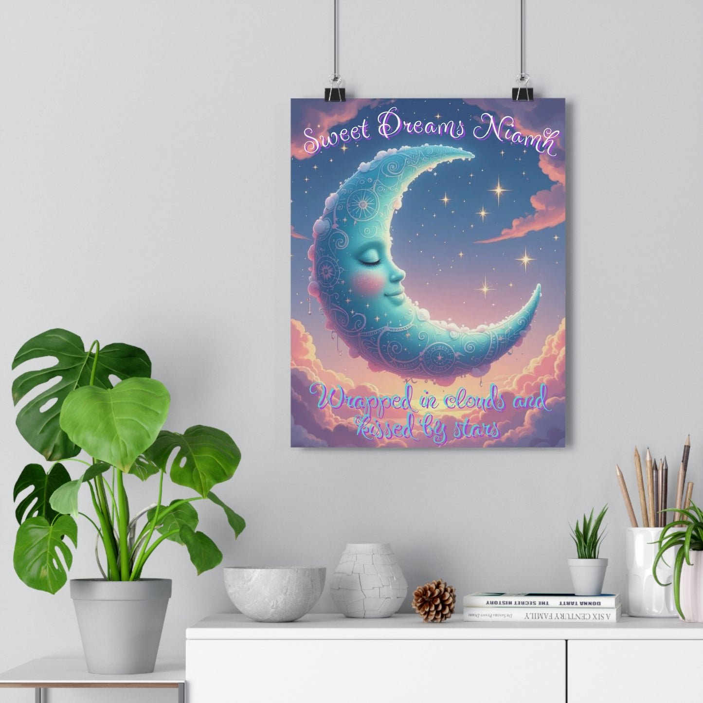 Personalised Giclée Art Print - Sweet Dreams, Niamh - Moon & Stars Nursery Decor
