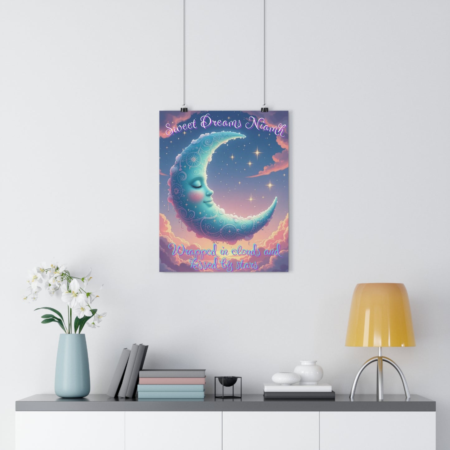 Personalised Giclée Art Print - Sweet Dreams, Niamh - Moon & Stars Nursery Decor