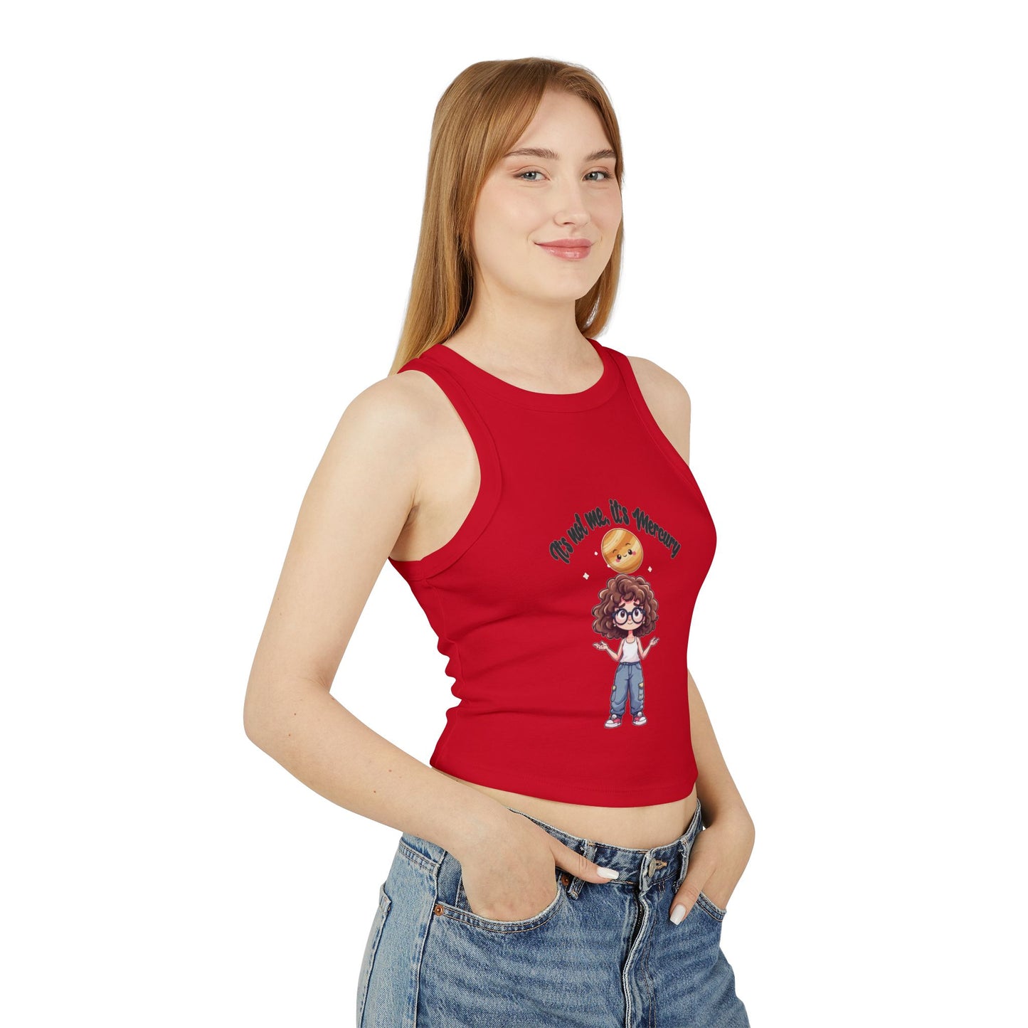 Astro Girl Vibes Tee, Mercury Retrograde Shirt, Kawaii Style Graphic Tee, Women's Racer Tank Top, Cosmic Charm Top, Astrology Fan Shirt