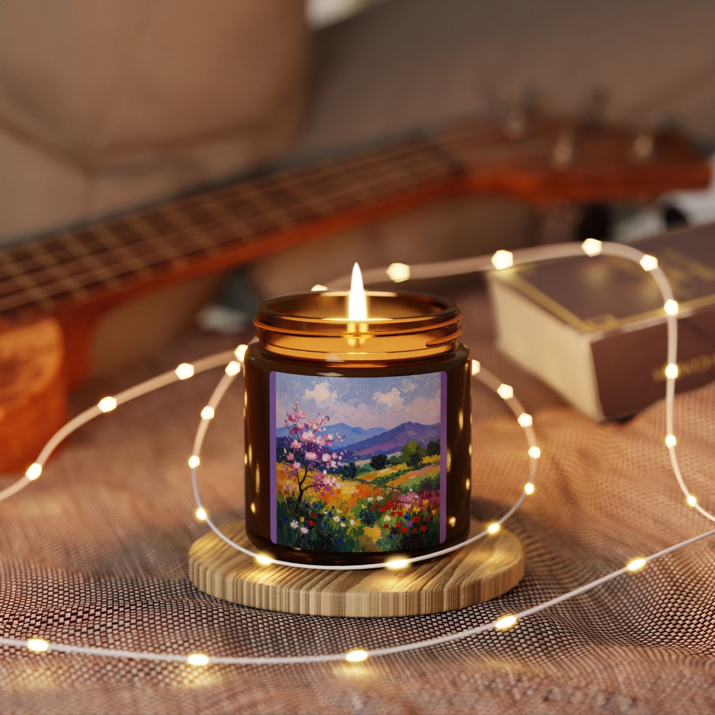 Soy Candle - Monet Inspired Purple Hazy Mountains in Amber Jar