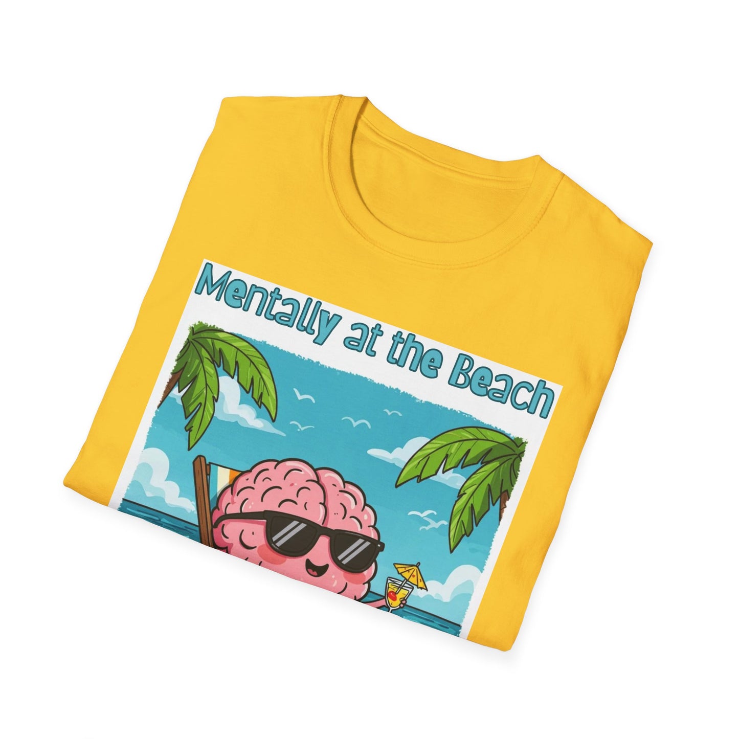 Vacay Brain Unisex Softstyle T-Shirt, Tropical Daydream Tee, Out of Office Shirt, Beach Bum Top, Funny Relaxation Gift