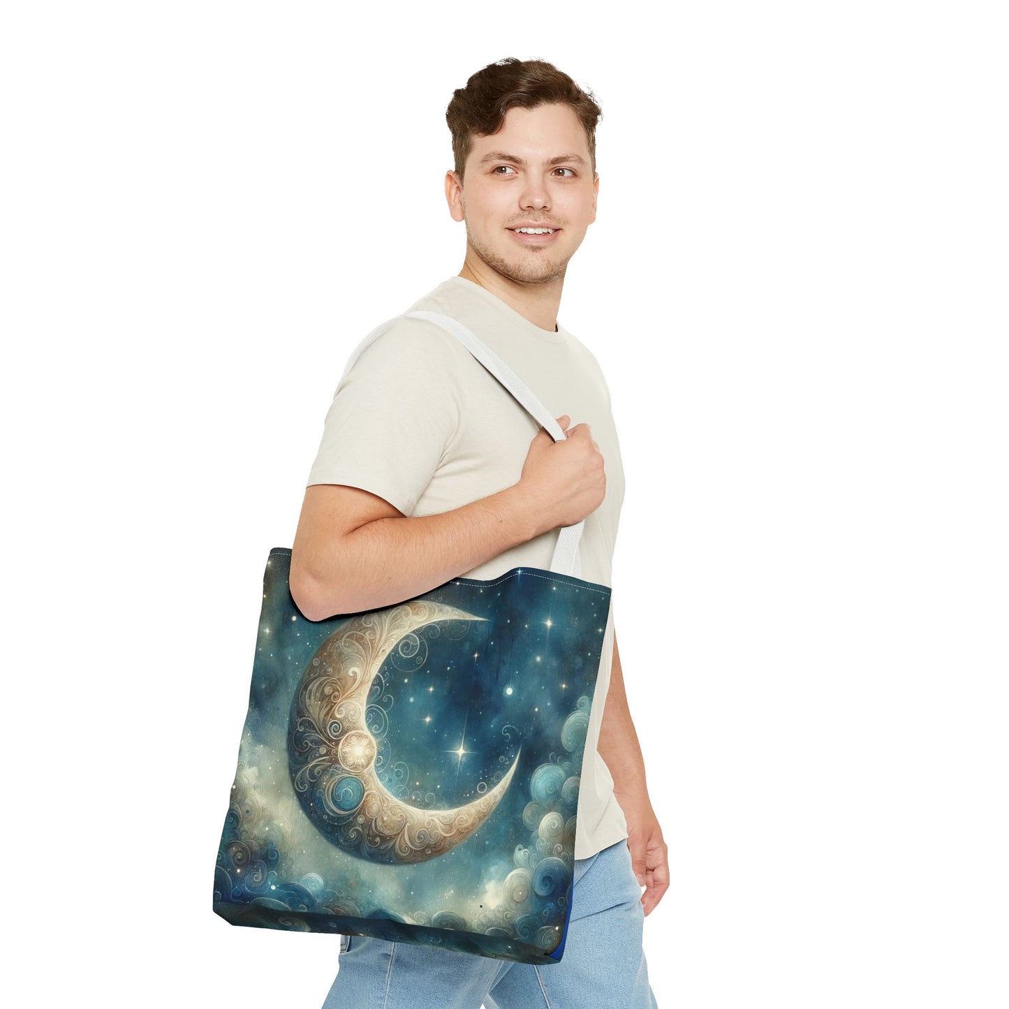 Cosmic Moon Tote Bag, Celestial Shopper Bag, Astrology Gift, Starry Night Tote, Boho Chic Bag, Eco-Friendly Carryall