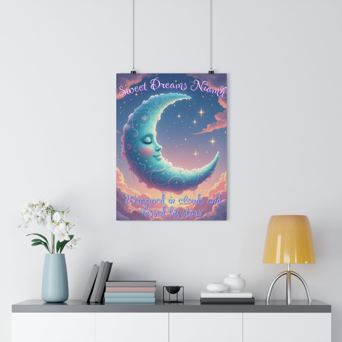 Personalised Giclée Art Print - Sweet Dreams, Niamh - Moon & Stars Nursery Decor