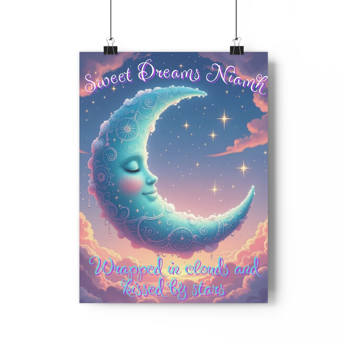 Personalised Giclée Art Print - Sweet Dreams, Niamh - Moon & Stars Nursery Decor