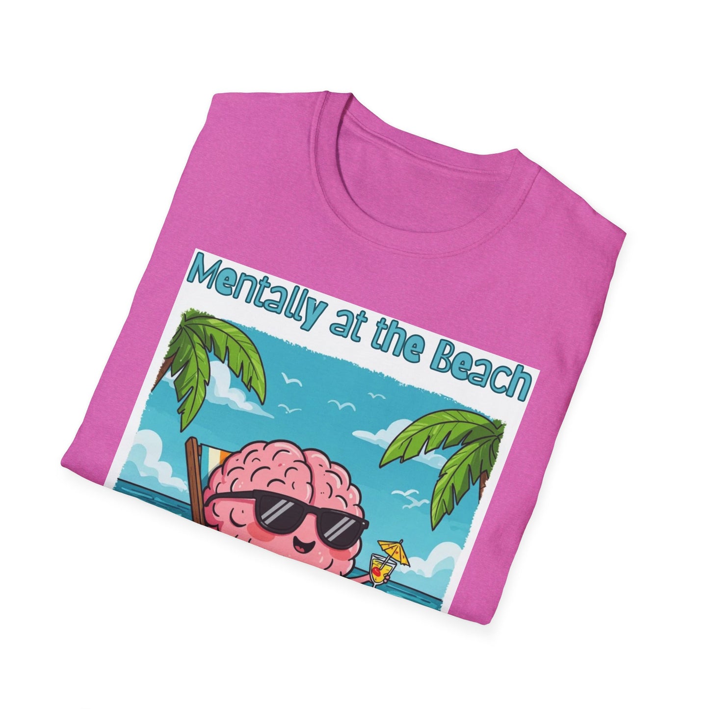 Vacay Brain Unisex Softstyle T-Shirt, Tropical Daydream Tee, Out of Office Shirt, Beach Bum Top, Funny Relaxation Gift