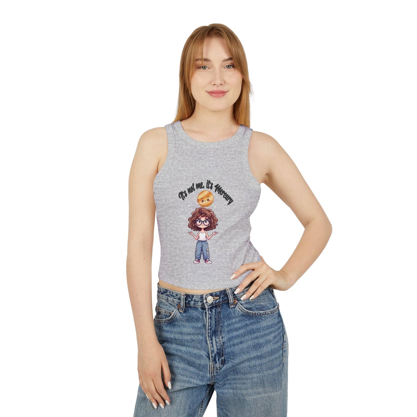 Astro Girl Vibes Tee, Mercury Retrograde Shirt, Kawaii Style Graphic Tee, Women's Racer Tank Top, Cosmic Charm Top, Astrology Fan Shirt