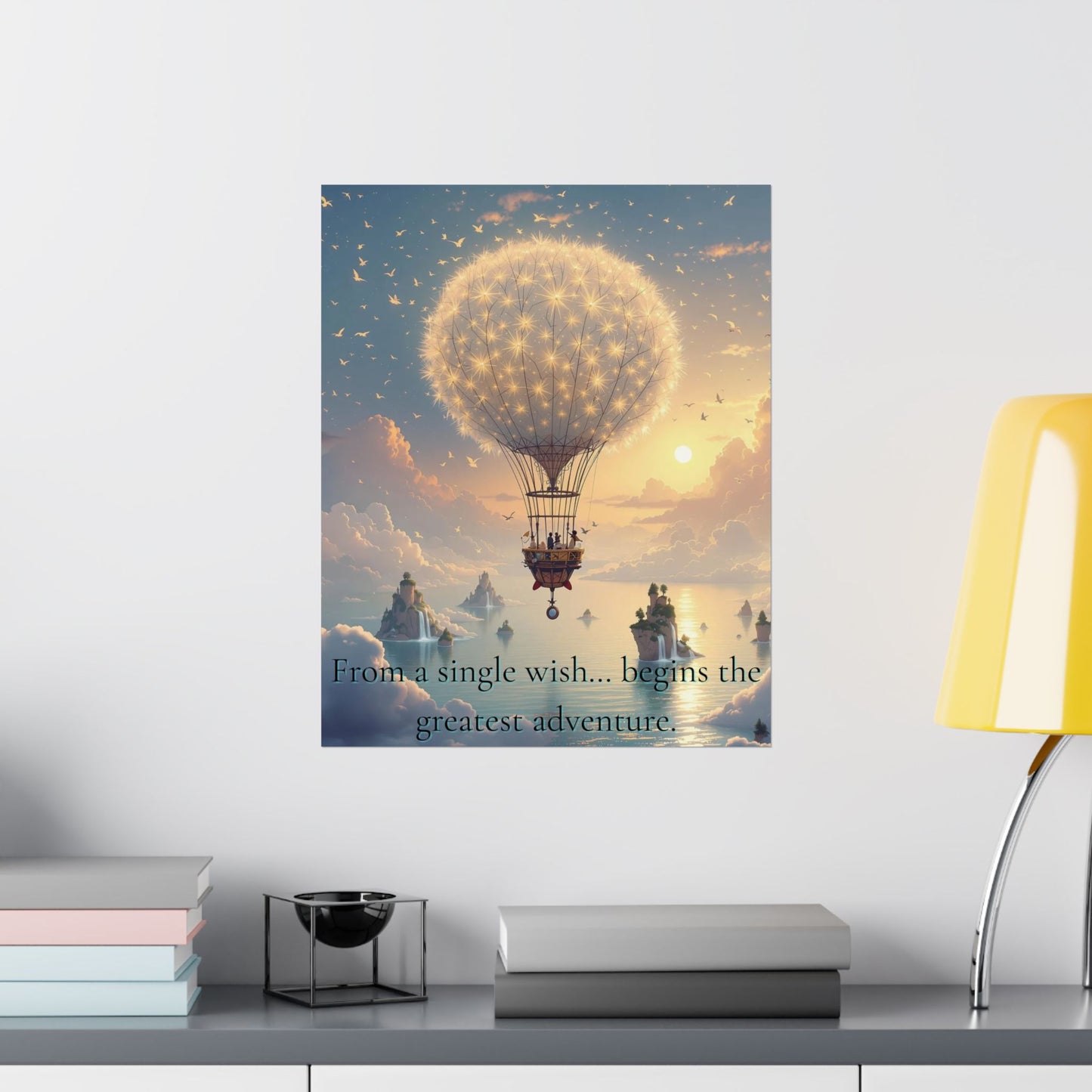 Satin Poster - Dandelion Hot Air Balloon Floating in Sunrise Sky