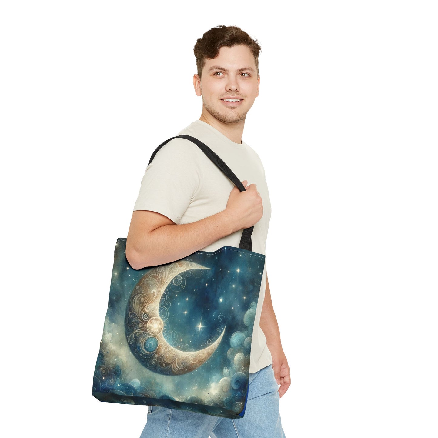 Cosmic Moon Tote Bag, Celestial Shopper Bag, Astrology Gift, Starry Night Tote, Boho Chic Bag, Eco-Friendly Carryall