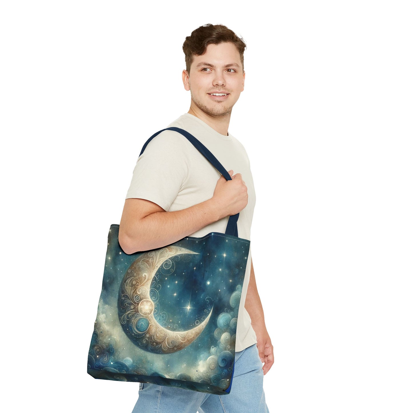 Cosmic Moon Tote Bag, Celestial Shopper Bag, Astrology Gift, Starry Night Tote, Boho Chic Bag, Eco-Friendly Carryall