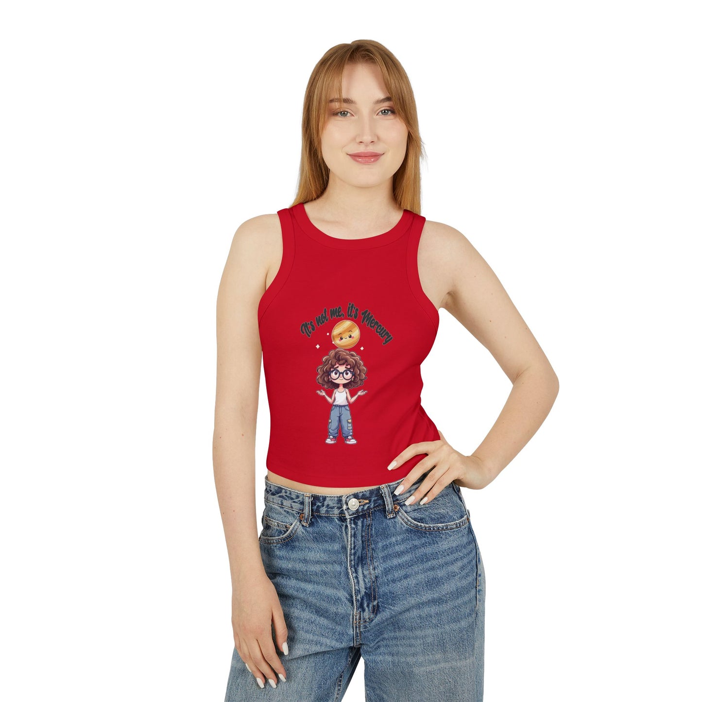 Astro Girl Vibes Tee, Mercury Retrograde Shirt, Kawaii Style Graphic Tee, Women's Racer Tank Top, Cosmic Charm Top, Astrology Fan Shirt