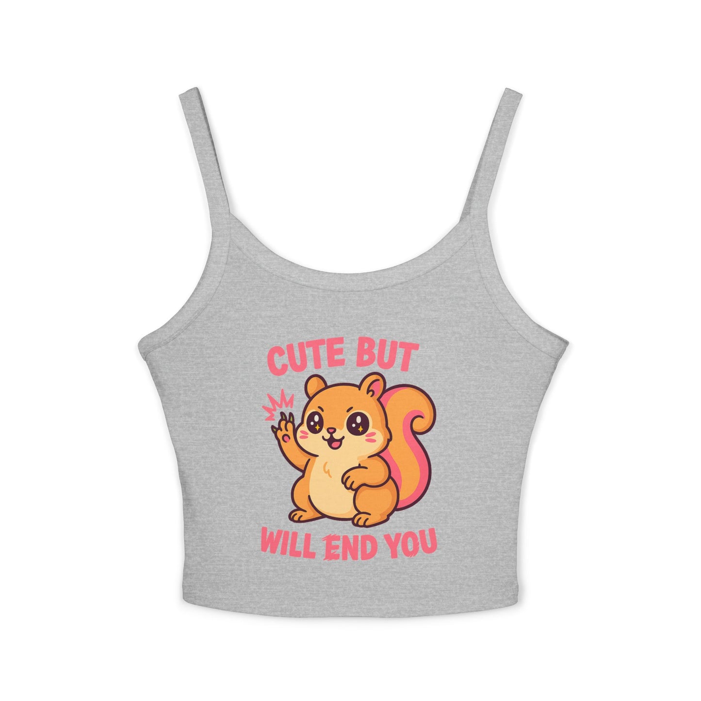 Cute But Will End You – Kawaii Aggressive Squirrel Graphic Tee, Summer Fashion T-shirt, Gift for Her, Casual Wear, Trendy Spaghetti Strap