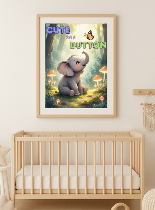 🐘 Cute as a Button – Personalised Elephant Nursery Print