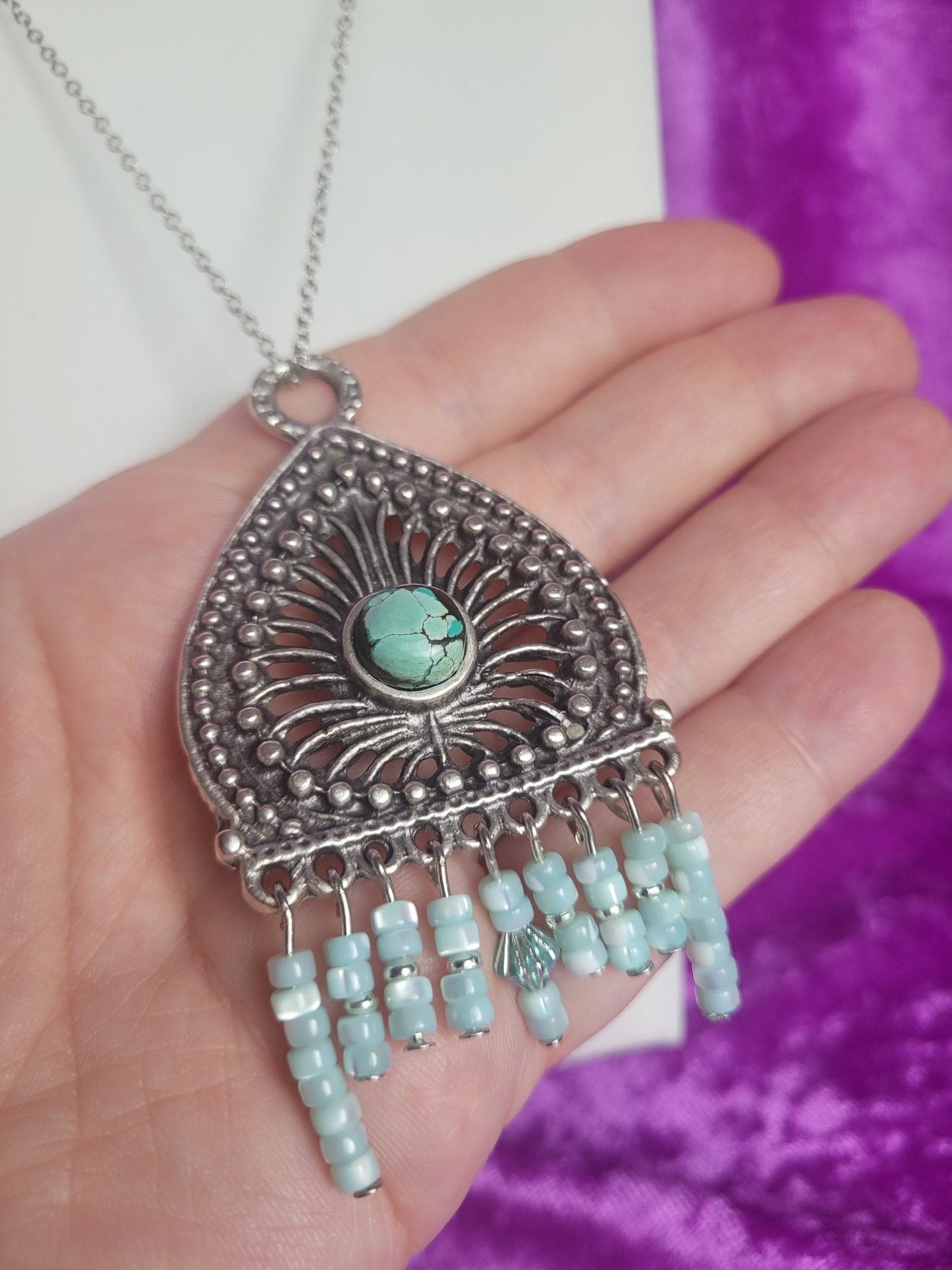 Ethnic Turquoise and Antique Silver Pendant - Daonna Designs