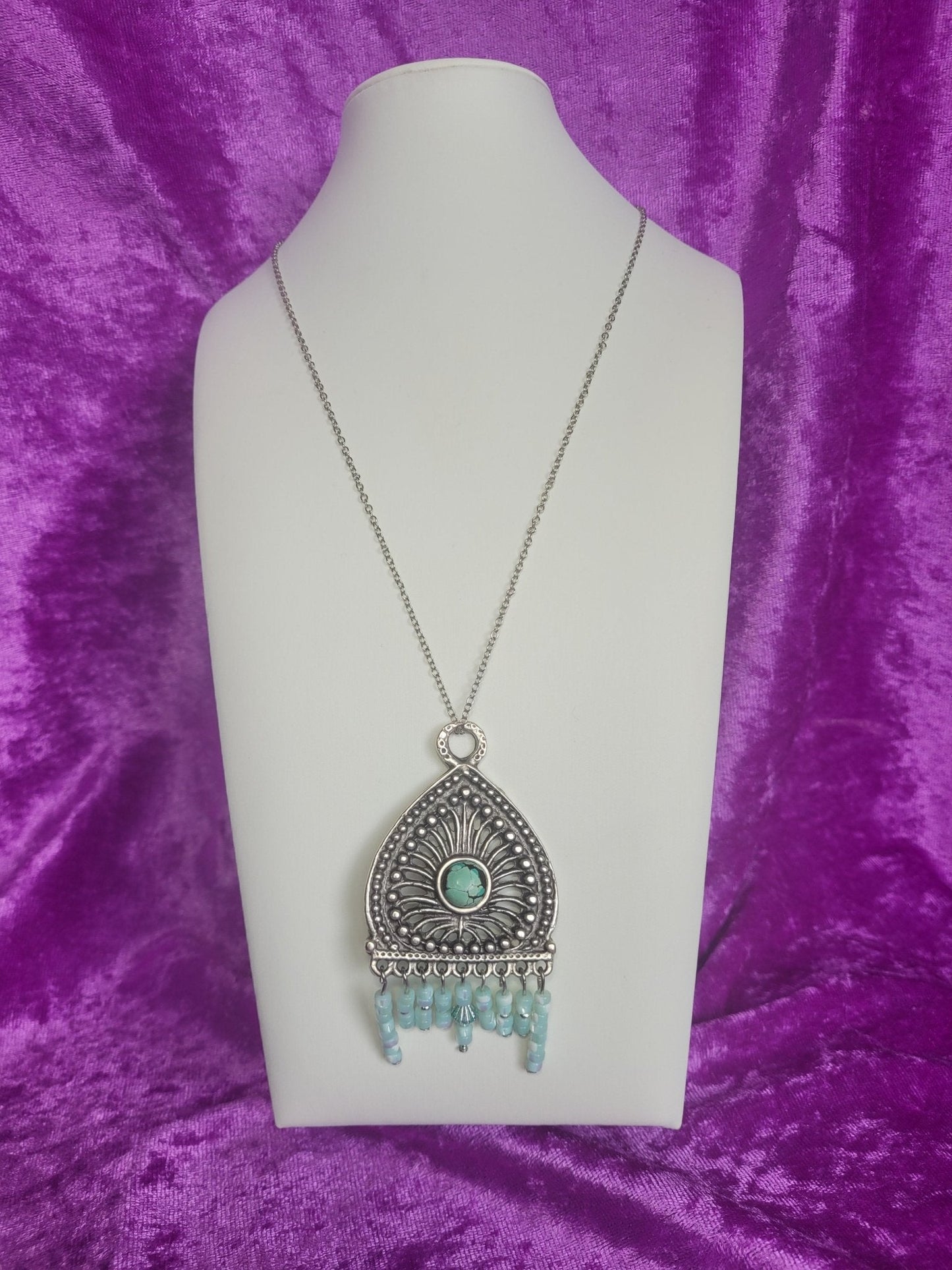 Ethnic Turquoise and Antique Silver Pendant - Daonna Designs