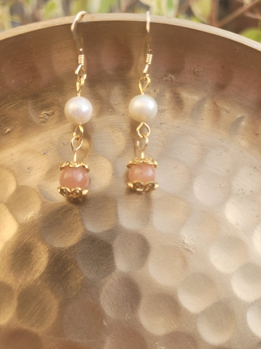Peach Moonstone and Pearl Earrings - Daonna Designs