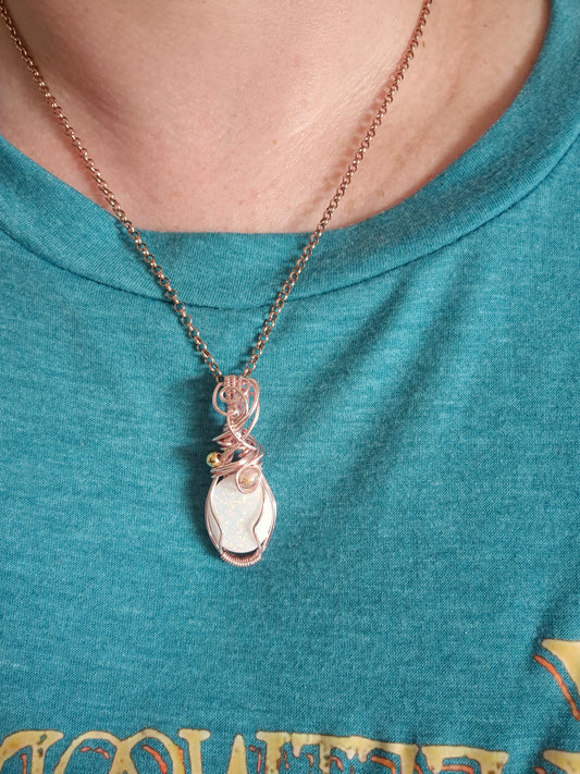 Handmade Ethiopian Opal Doublet Pendant | Wire Wrapped Rose Gold Necklace | 22” Chain | Cosmic Gemstone Jewellery