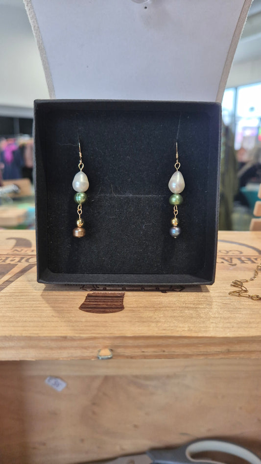 AAA Freshwater Pearl & Gold-Filled Drop Earrings – Elegant Three-Tone Dangle Earrings