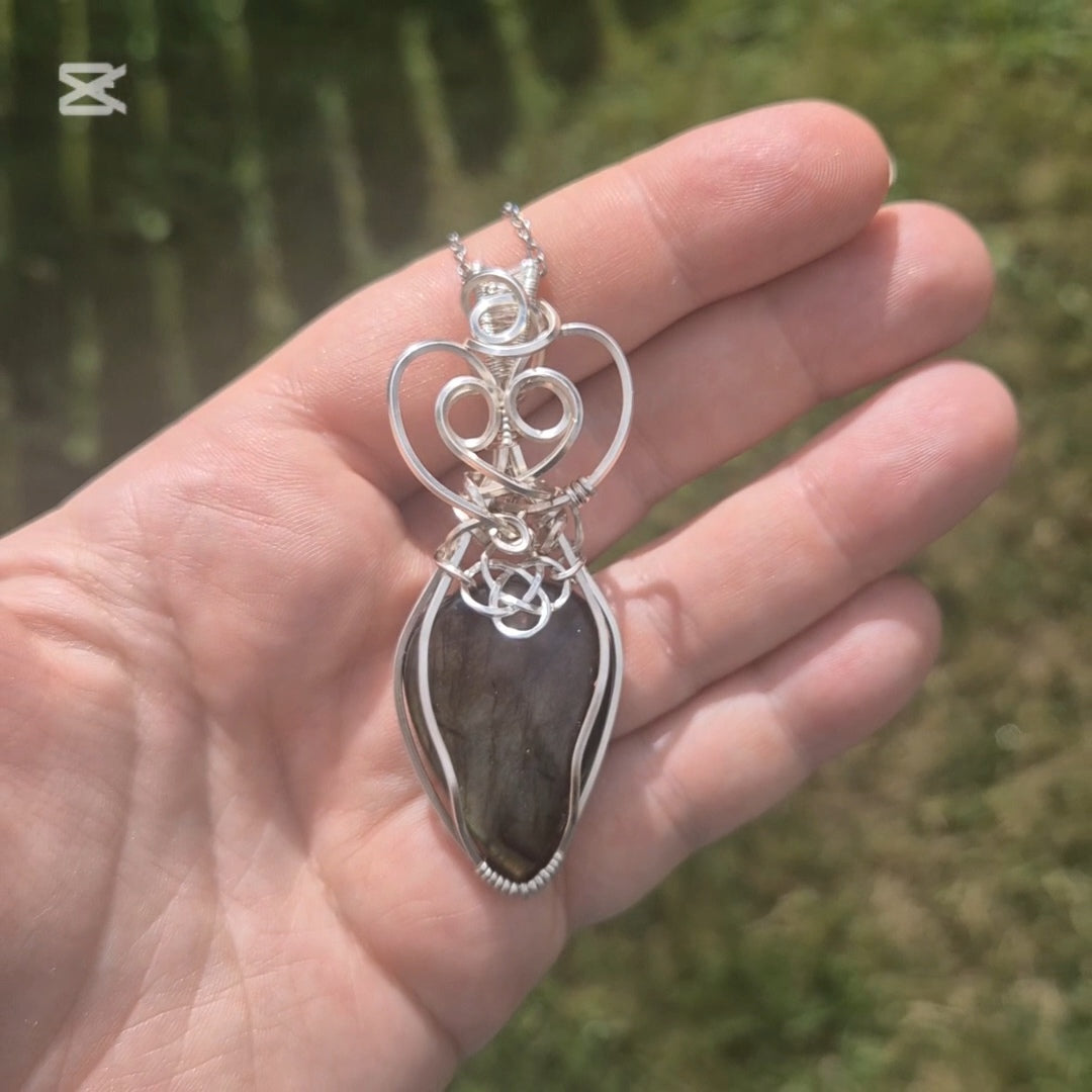 Labradorite Talisman Necklace — Sterling Silver Charm, Wire-Wrapped Pendant on Adjustable Chain