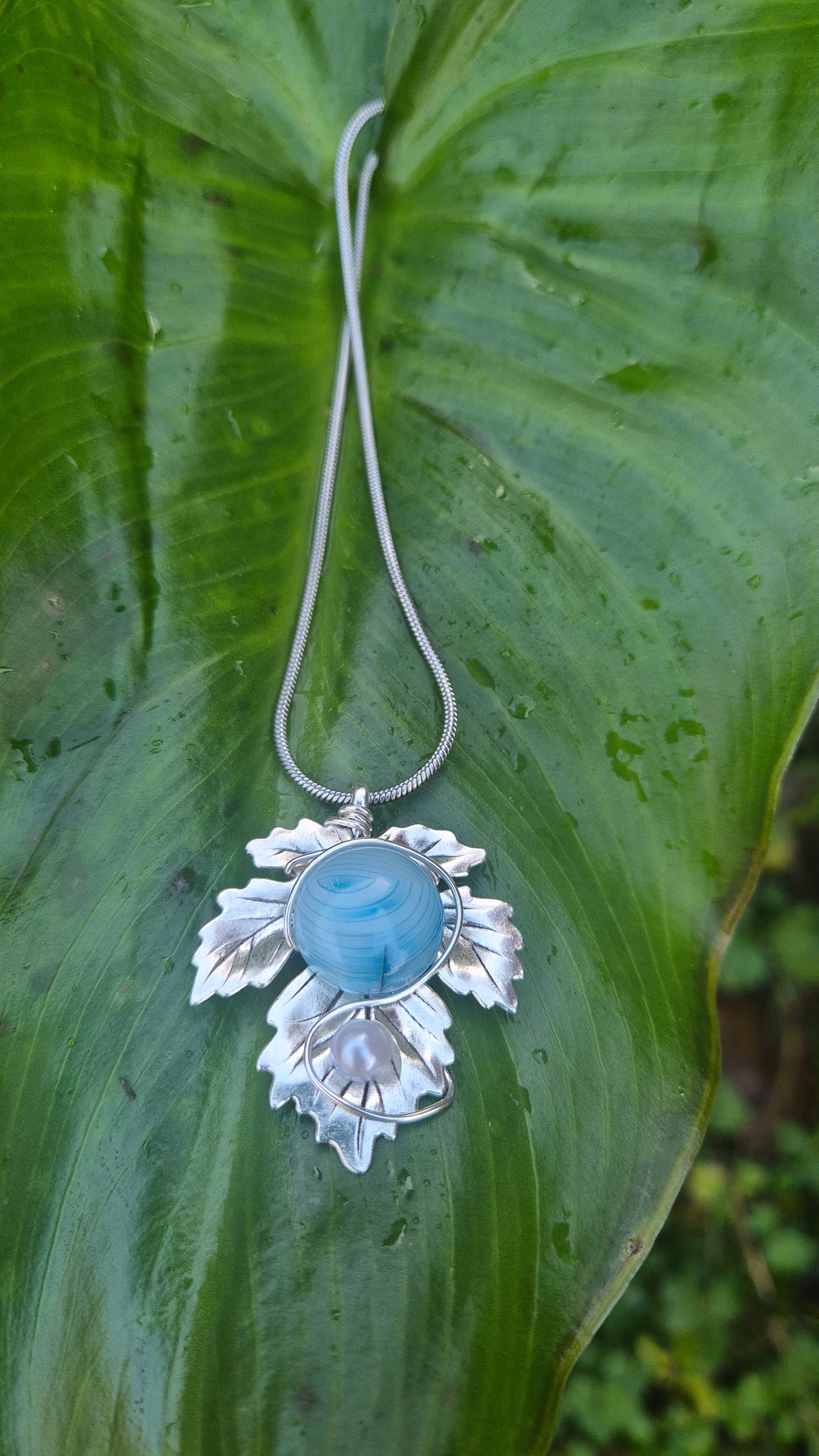 Blue Banded Leaf Necklace