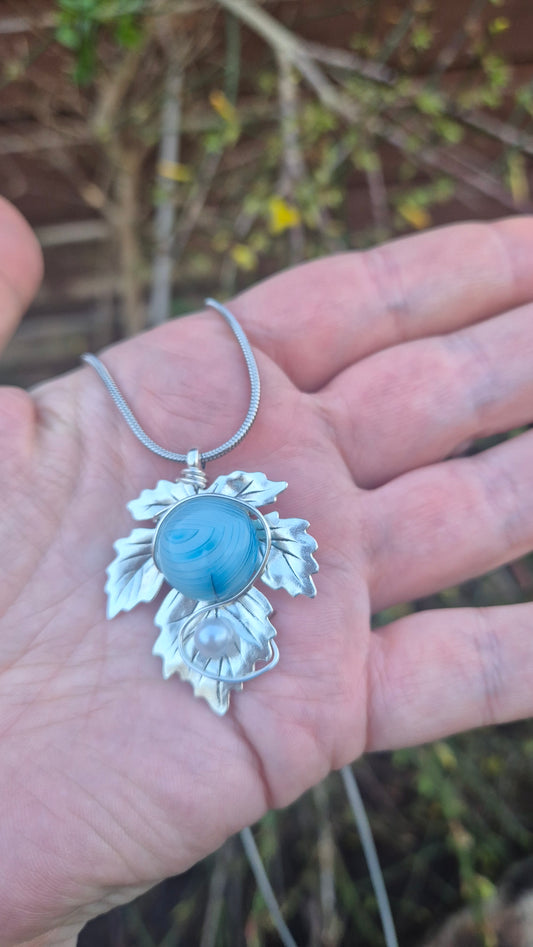 Blue Banded Leaf Necklace
