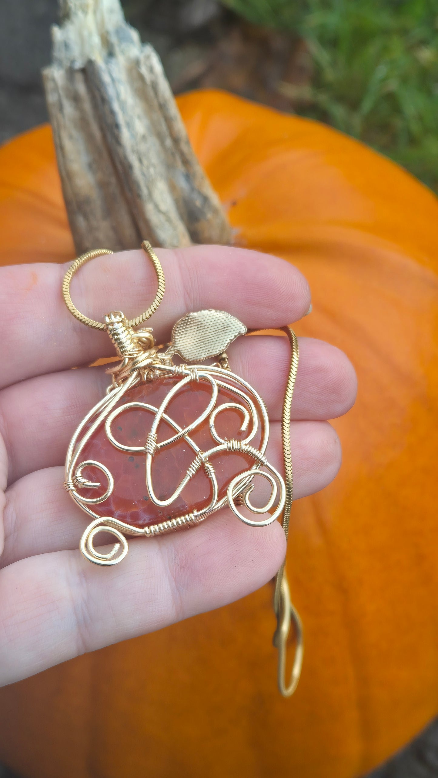 Fire Agate Pumpkin Carriage Pendant
